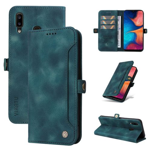 Coque Samsung Galaxy A20,Etui A Rabat Pour Samsung Galaxy A20,Etui Portefeuille 4 Emplacements Pour Cartes,1 Money Pocket,Coque Pour Samsung Galaxy A20,Bleu