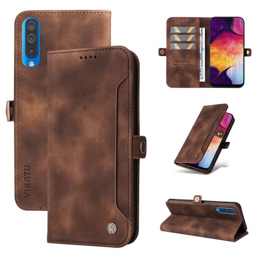Coque Samsung Galaxy A50,Etui A Rabat Pour Samsung Galaxy A50,Etui Portefeuille 4 Emplacements Pour Cartes,1 Money Pocket,Coque Pour Samsung Galaxy A50,Marron