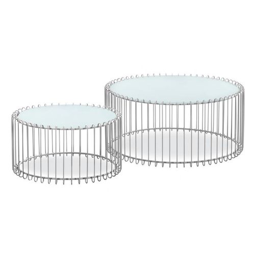 Lot 2 Tables Basses "Universe" 85cm Blanc & Gris