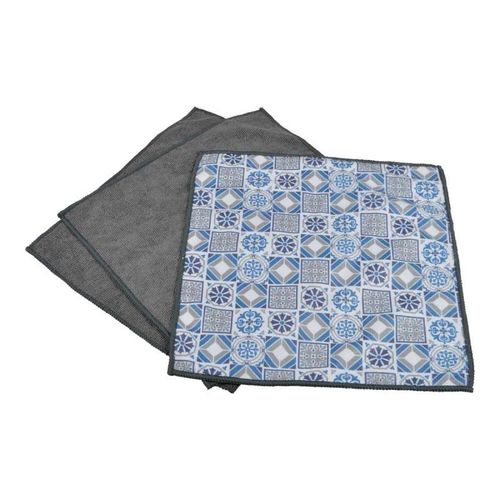 Paris Prix - Lot De 3 Chiffons "Carreaux De Ciment" 30x30cm Gris