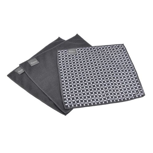 Paris Prix - Lot De 3 Chiffons "Geoflower" 30x30cm Gris & Blanc