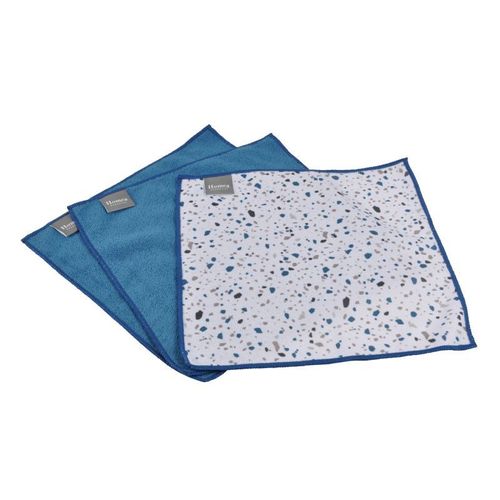 Paris Prix - Lot De 3 Chiffons "Terrazzo" 30x30cm Blanc & Bleu