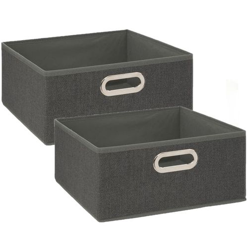 Lot de 2 Boites de rangement en tissu l.31 x h. 15 cm - Gris foncé chiné