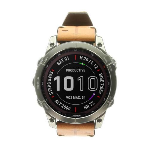 Garmin Fenix 7 Sapphire Solar - 47 Mm - Titane - Montre De Sport Avec Bracelet - Cuir - Marron - Taille Du Poignet : 132-210 Mm - Affichage 1.3" - 32 Go - Bluetooth, Wi-Fi, Ant+ - 73 G