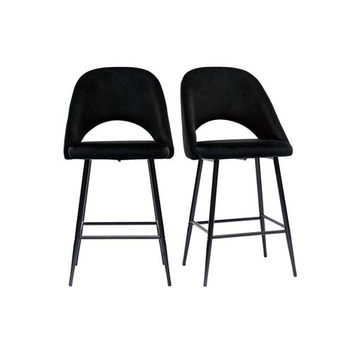 Tabourets De Bar En Velours Noir Et Métal H65 Cm (Lot De 2) Cosette