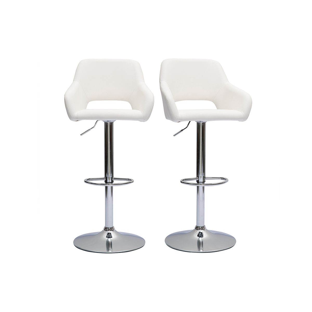 Tabourets De Bar Réglables Blanc Et Acier Chromé (Lot De 2) Laurette