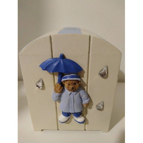 Tirelire Bois cabine de plage ours pluie