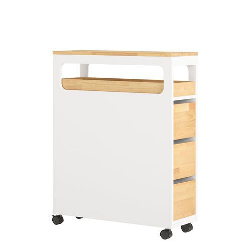 Support Papier Avec 1 Plateau Amovible Et 3 Tiroirs Effet Bois Blanc