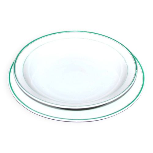 Limoges Lot De 2 Plats Ronds En Porcelaine Ancienne  Liser Vert Et Or Blanc