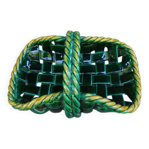 Panier En Cramique Tresse Style Vallauris 1970 Vert