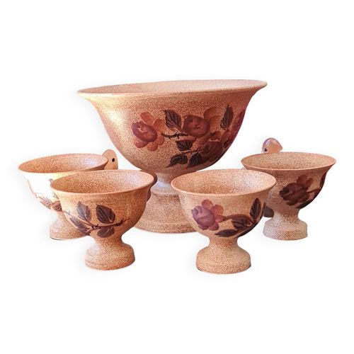 Ensemble Coupe Et 4 Coupelles Signes Vallauris Beige