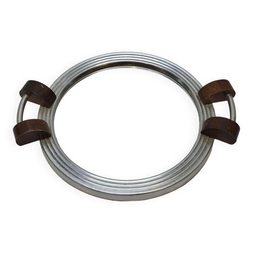 Plateau Miroir Aluminium Et Bois Art Dco France 1940 1950 Argent