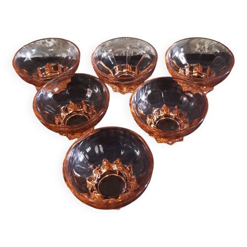 6 Coupelles Verre Rose Pied Toile Rose