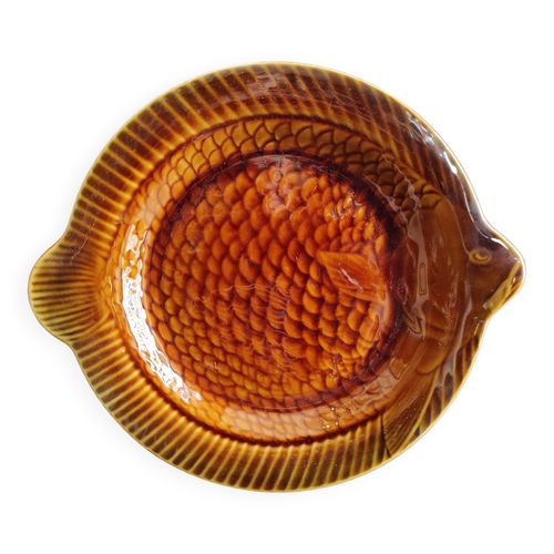 Assiette  Poisson Vintage Sarreguemines France Marron