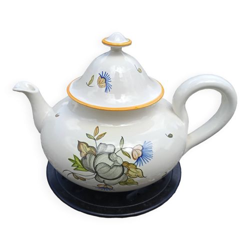 Thire Tisanire Ancienne Cramique Faence De Rodez Dcor Floral Rose Noire De Samadet Beige