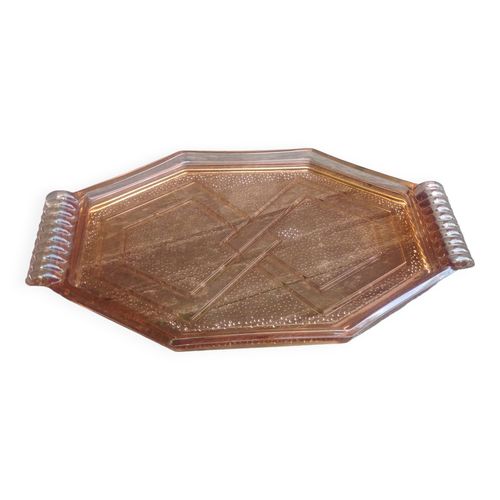 Ancien Plateau De Service En Verre Ros Forme Gomtrique Annes 50 Rose