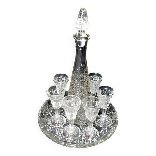 Service  Liqueur Ancien En Verre Moul Allemagne Transparent