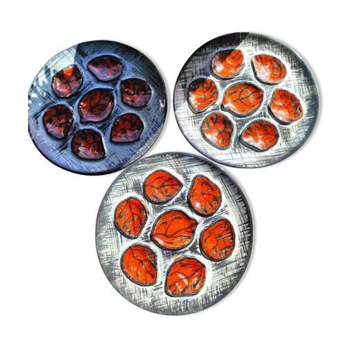 Assiettes Motif Feuilles Bernard Serraz Mbfa Pornic Lot De 3 Multicolore