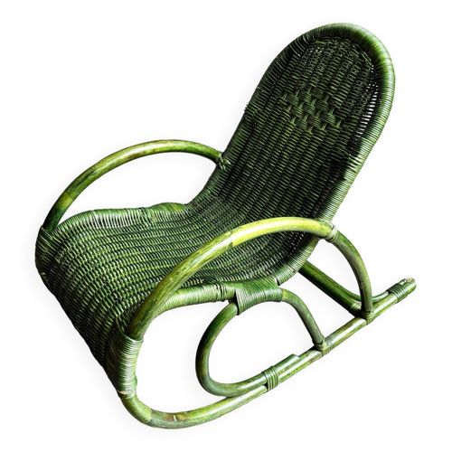 Rocking Chair Enfant En Osier Tress Et Rotin Vert Vert