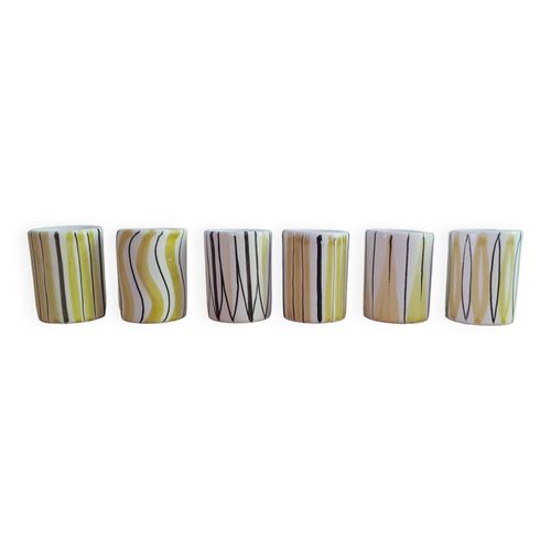 Lots De 6 Petits Verres En Cramique Style Roger Capron Jaune