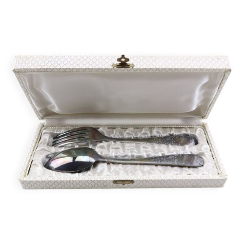 Ancien Coffret Couvert En Argent Ou Mtal Argent Cuillre Et Fourchette Avec Poinons Argent