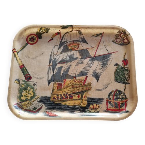 Plateau En Fibre De Verre Bateau Ancien Annes 1960 Beige