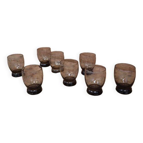 Set De 8 Verres Cisel Pis De Bl Vintage Marron Transparent Marron
