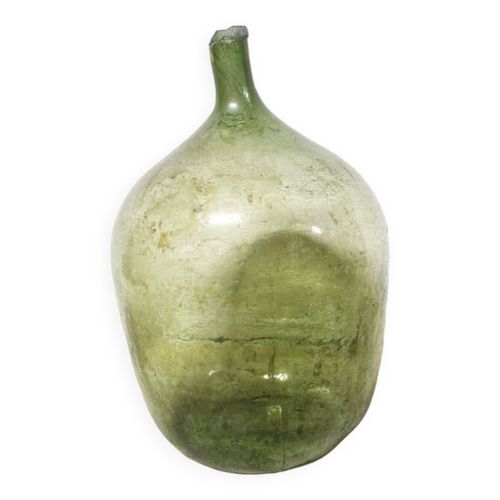 Grosse DameJeanne verte en verre souffl vert