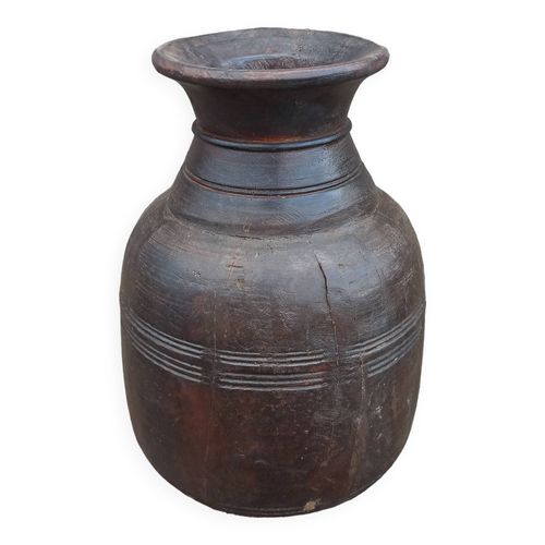 Petit Pot Ancien En Bois Noir