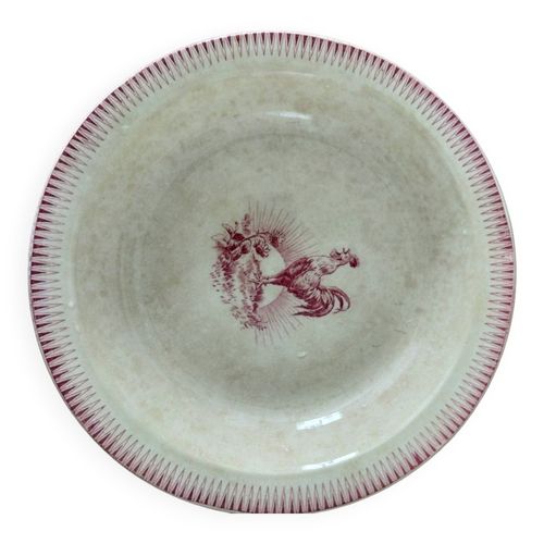 Saladier Plat Terre De Fer Gien Modele Chantecler Rouge Coq Rouge