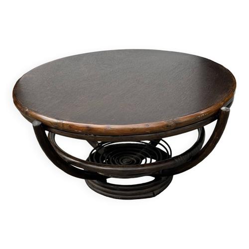 Table Basse Ronde Vintage Manou Bambo Marron