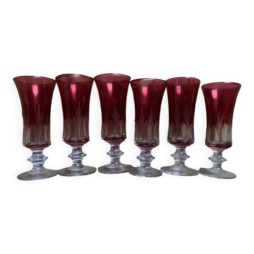 Service 6 Verres  Liqueur Italiens Taills Bordeaux Et Transparents Vintage Trs Bon Tat Bordeaux