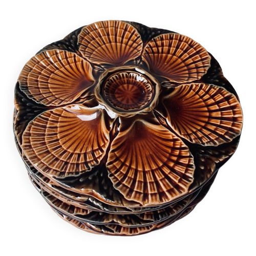 Assiettes Huitres Sarreguemines Marron