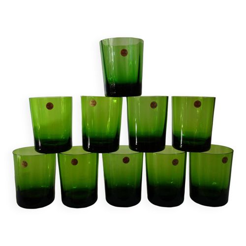 Lot De 10 Verres Teints Made In Poland Annes 70 Vert