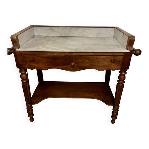Meuble Table De Toilette Ancien En Acajou Et Marbre Marron