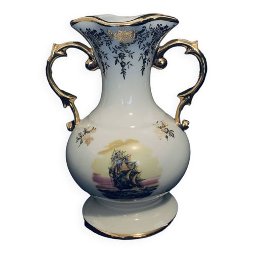 Vase Amphore Porcelaine de Limoges 165cm Impria 1960 Saint Jean de Monts ancien vintage dcor Bate blanc