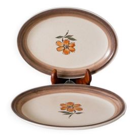 Duo De Raviers En Grs Gien Fleuries 1970 Beige