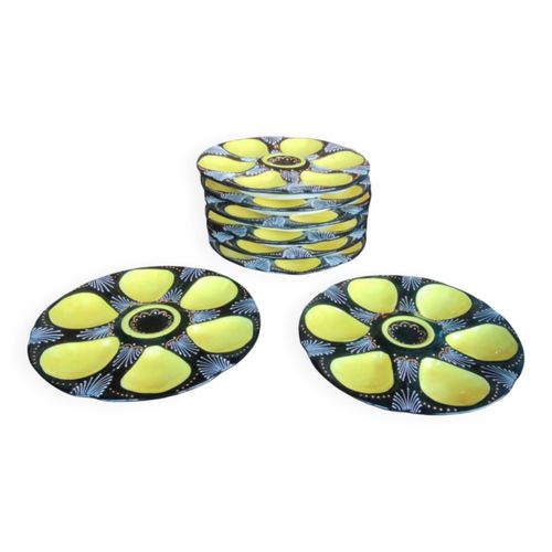 8 Assiettes  Hutres Hb Quimper Multicolore