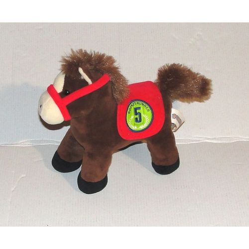 Peluche Doudou Poney Cheval Sonore Marron Scelle Rouge N°5 Rocket Runner Gipsy 18cm