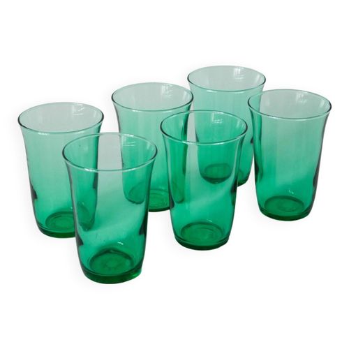 Lot De 6 Verres En Verre Vert 1970 Vert