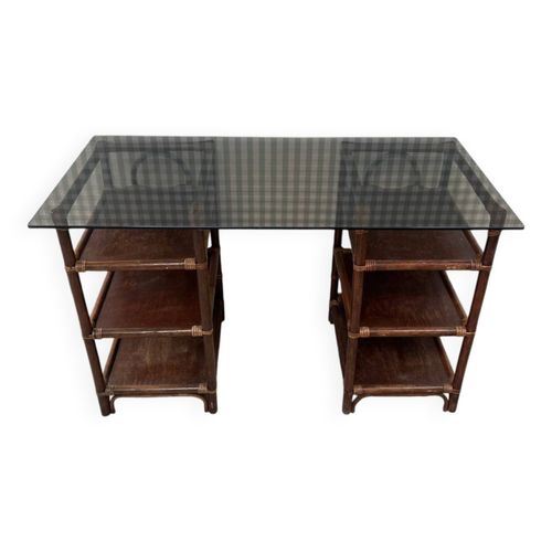 Bureau En Rotin 70s Marron