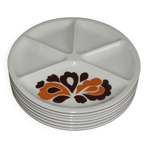 Assiettes Vintage Le Creuset  Fleurs Orange