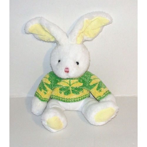 Peluche Lapin Blanc Assis Gipsy - Doudou Lapin Velour Cotelé