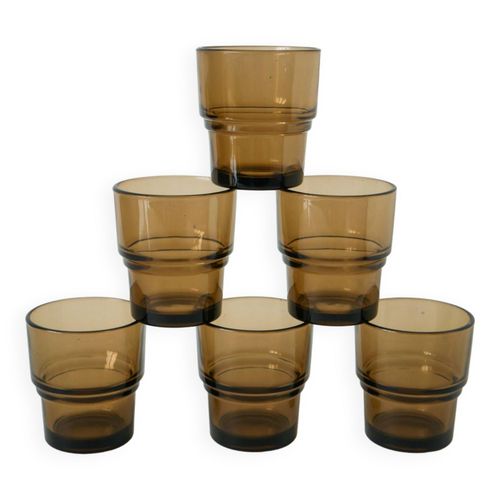 Lot De 6 Verres  Eau En Verre Fum Design 1970 Gris