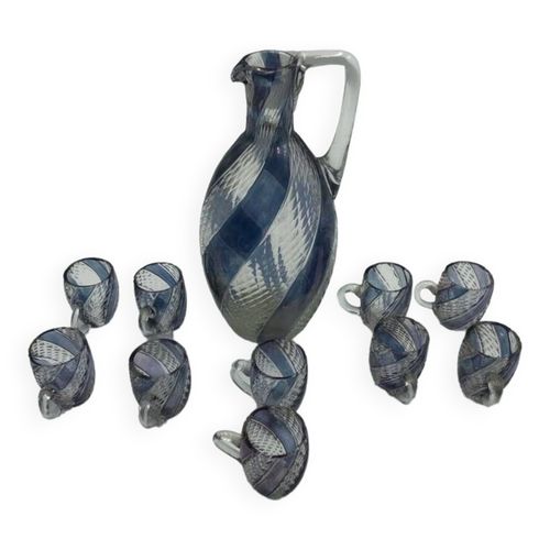 Ancien Service Liqueur En Verre Souffl 6 Verres Et Une Carafe Bleu