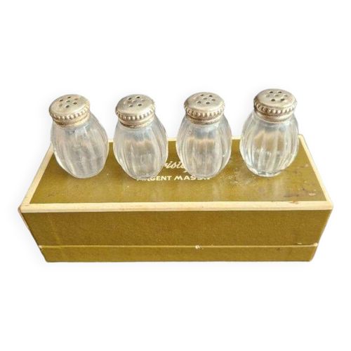 Coffret De 4 Salerons Christofle En Cristal Et Argent Argent