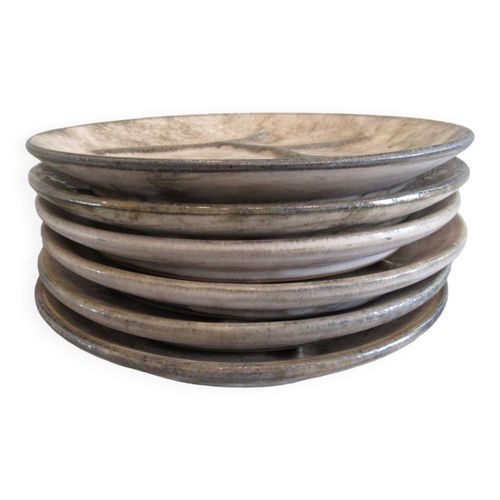 Lot De 6 Assiettes En Cramique Mailles Signes Felix Ceram Vallauris Marron