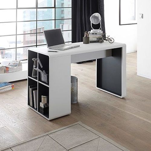 Bureau Avec Rangement 119x59x76 Cm Blanc Et Anthracite