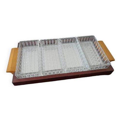 Plateau Bois Miroir 4 Compartiments Verre Moul Idale Apritif Marron