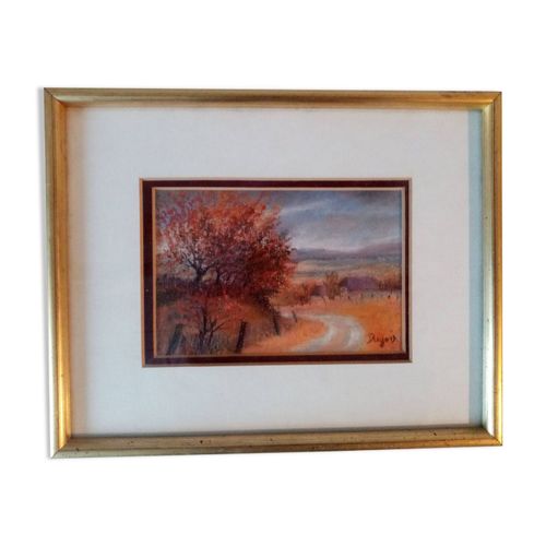 Ancien tableau au pastel de paysage vosgien signe antoine dugois multicolore